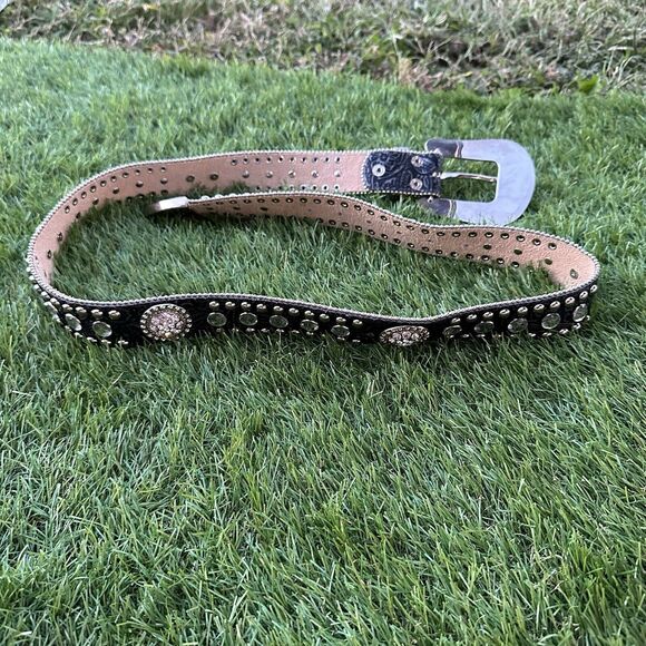 Blazin Roxx Bling Black Leather Belt Large Buckle Rhinestones Womans Size Large - Picture 6 of 11